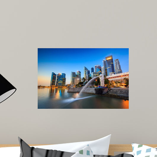 Merlion Fountain Singapore Skyline Wall Decal