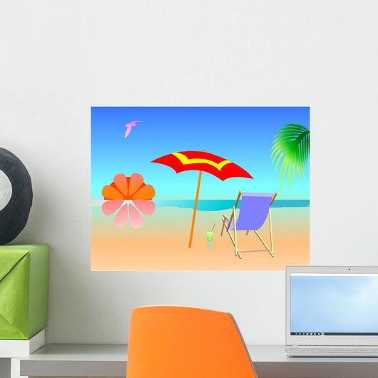 Summer Beach Sunset Illustration Wall Decal