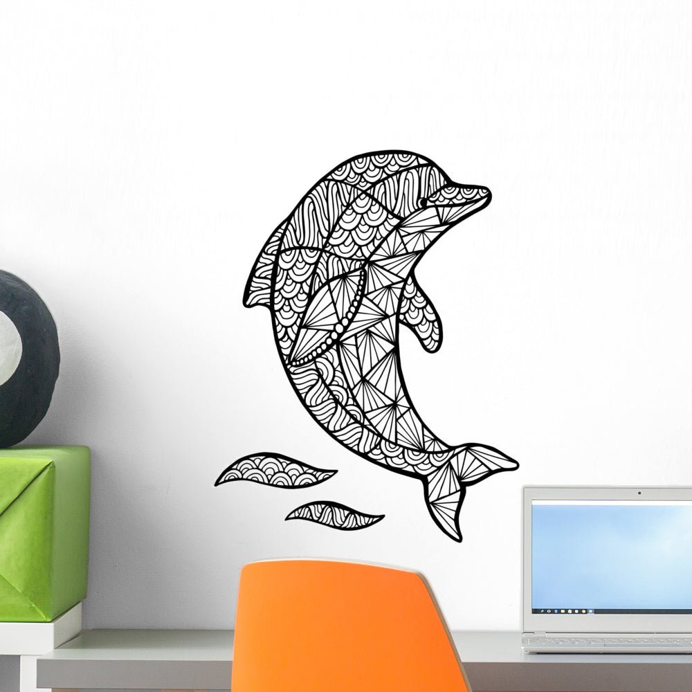 Stylized Vector Dolphin Zentangle Wall Decal - WallMonkeys.com