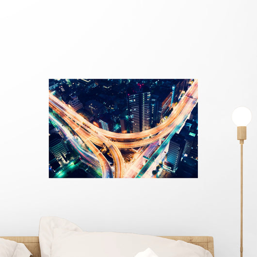 Aerial-view Highway Junction Night Wall Decal