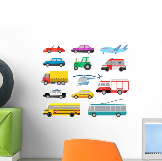 Cartoon Cute Cars Wall Decal Sticker Set