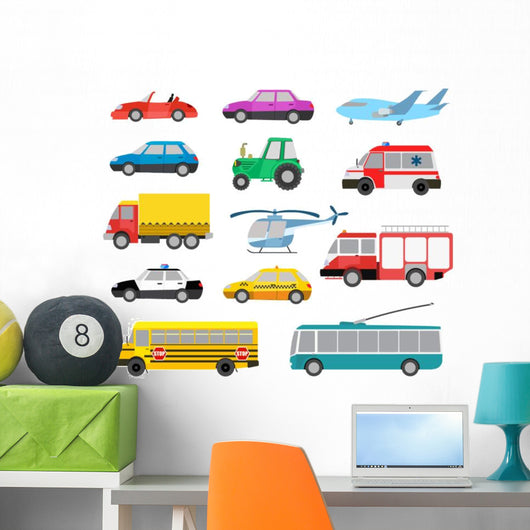 Cartoon Cute Cars Wall Decal Sticker Set