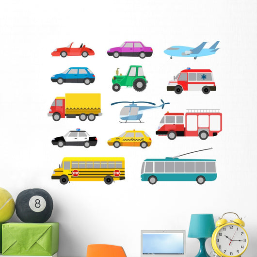 Cartoon Cute Cars Wall Decal Sticker Set