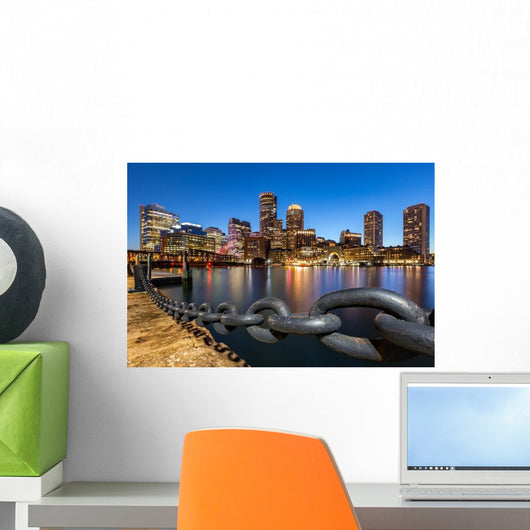 Boston Skyline Dusk as Wall Decal
