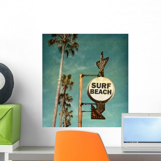 Vintage Surf Beach Sign Wall Decal