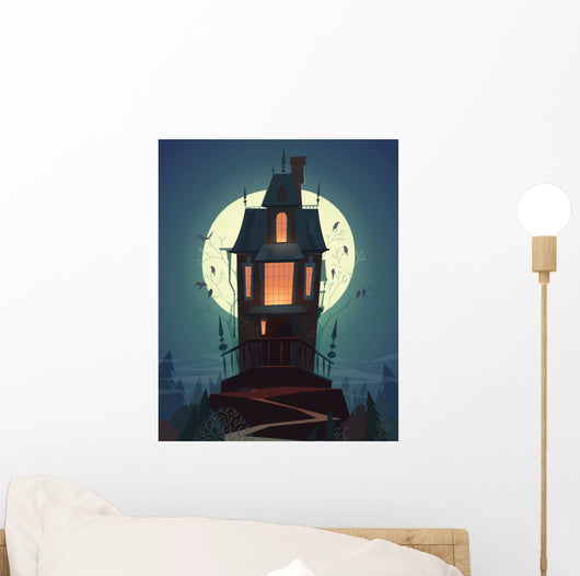 Spooky Hilltop Mansion Halloween Wall Decal