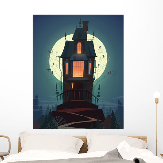 Spooky Hilltop Mansion Halloween Wall Decal