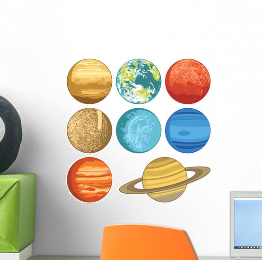 Cartoon Solar System Planets Wall Decal Sticker Set
