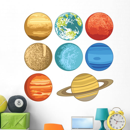 Cartoon Solar System Planets Wall Decal Sticker Set