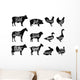 Farm Animals Butchery Silhouettes Wall Decal Sticker Set