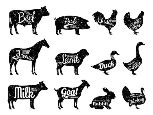 Farm Animals Butchery Silhouettes Wall Decal Sticker Set