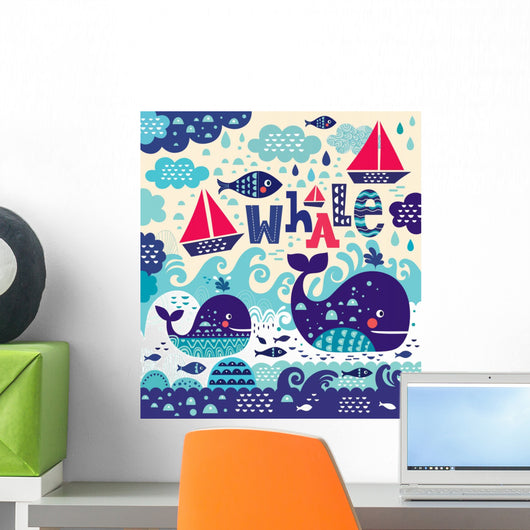 Cartoon Whale and Fish Wall Decal