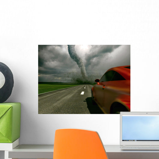 Car Rushes Road towards Wall Decal