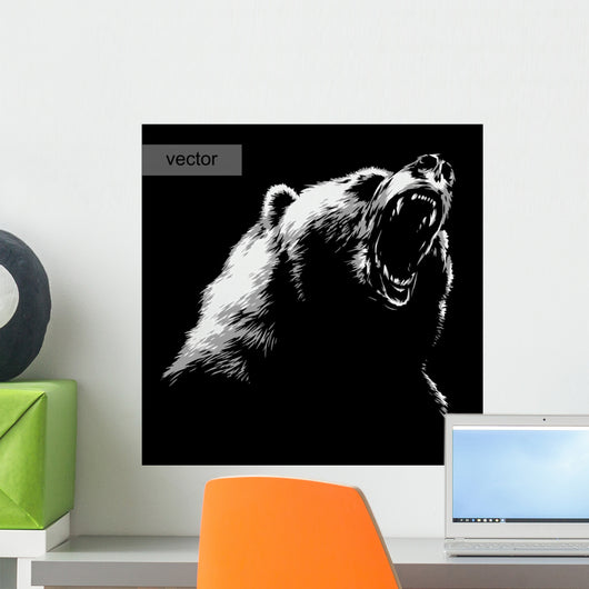 Engrave Bear Illustration on Black Wall Decal