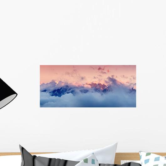 High Cloudy Mountain Range Wall Decal Panoramic