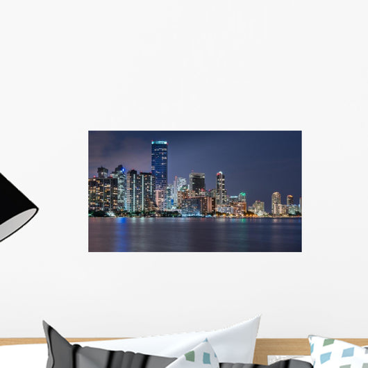 Miami Skyline Night across Wall Decal