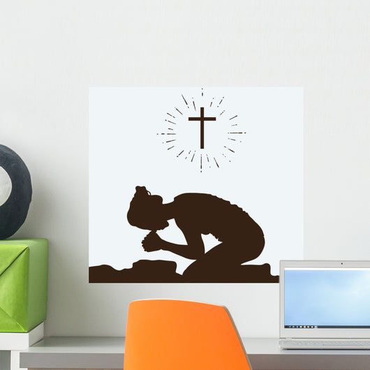 Silhouette Woman Kneeling Prayer Wall Decal Design 1