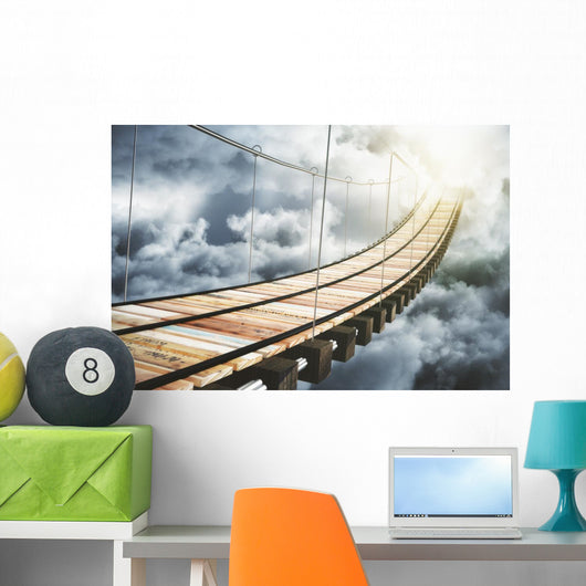 Wooden Bridge Clouds Going Wall Decal