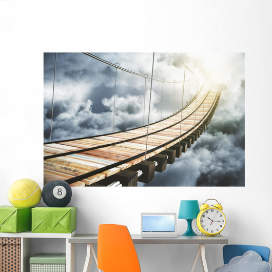 Wooden Bridge Clouds Going Wall Decal