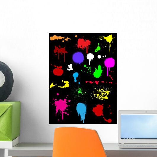 Colorful Ink Splats Black Wall Decal