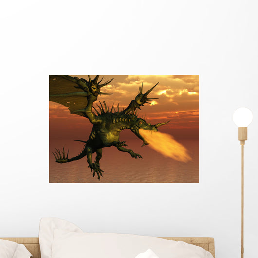 3D Render Fire-breathing Dragon Wall Decal