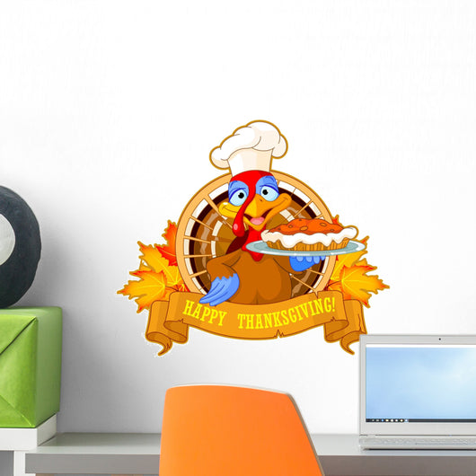 Turkey Holds Pie Wall Decal