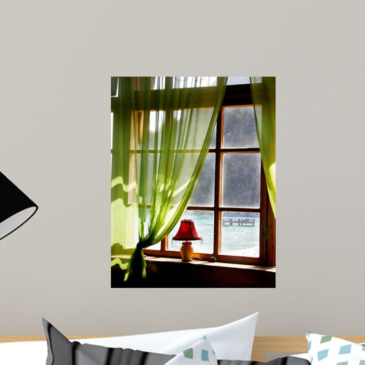 Wooden Window with Sea Wall Decal