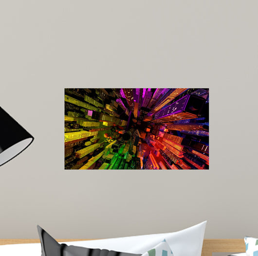 Modern City Lit by Colorful Light Effects at Night Wall Mural