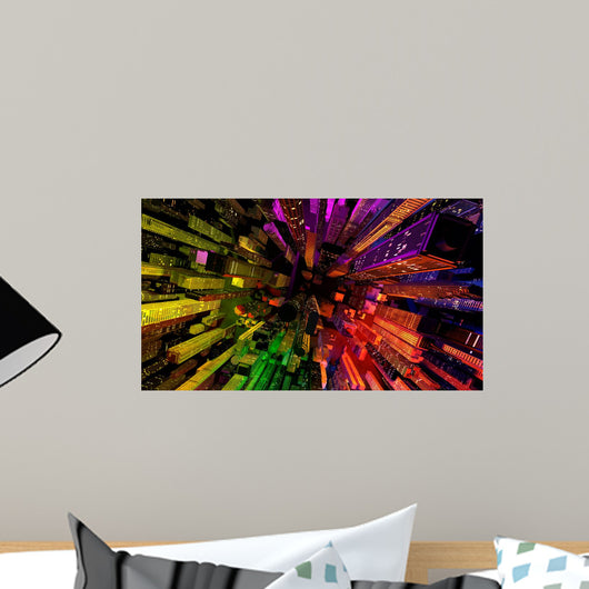 Modern City Lit by Colorful Light Effects at Night Wall Mural