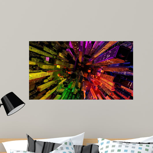 Modern City Lit by Colorful Light Effects at Night Wall Mural