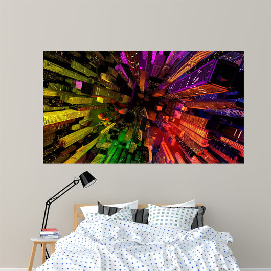 Modern City Lit by Colorful Light Effects at Night Wall Mural