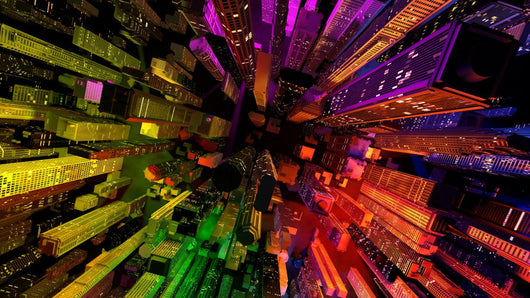 Modern City Lit by Colorful Light Effects at Night Wall Mural