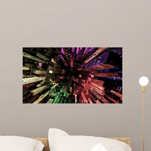 Modern City Lit by Colorful Light Effects at Night Wall Mural