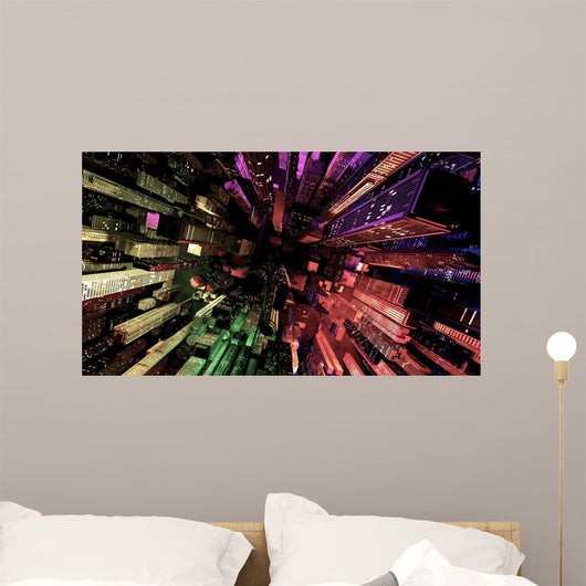 Modern City Lit by Colorful Light Effects at Night Wall Mural