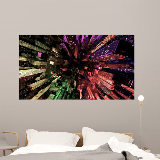 Modern City Lit by Colorful Light Effects at Night Wall Mural