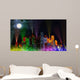 Modern City Lit by Colorful Light Effects at Night Wall Mural