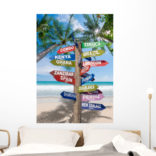 Signs Showing Distances to Wall Decal