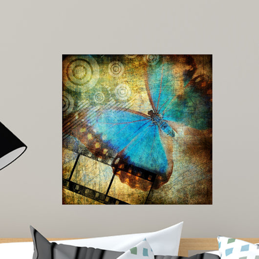 Grungy Artwork with Butterfly Wall Decal