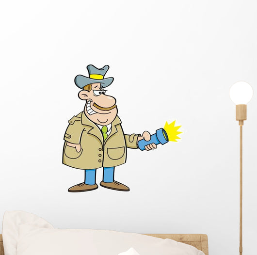 Cartoon Detective Holding Flashlight Wall Decal