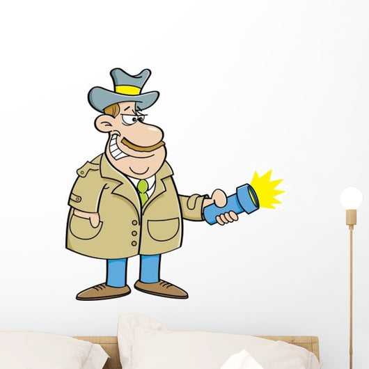 Cartoon Detective Holding Flashlight Wall Decal