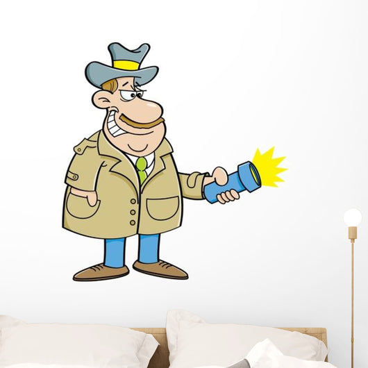 Cartoon Detective Holding Flashlight Wall Decal