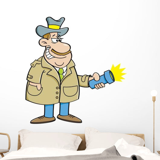 Cartoon Detective Holding Flashlight Wall Decal