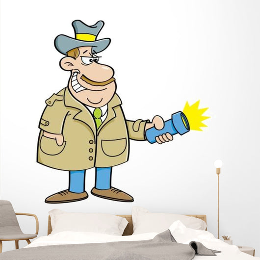 Cartoon Detective Holding Flashlight Wall Decal