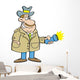 Cartoon Detective Holding Flashlight Wall Decal