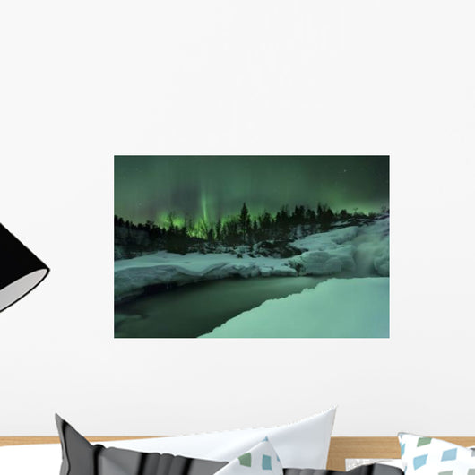 Wintery Waterfall and Aurora Wall Decal Design 2