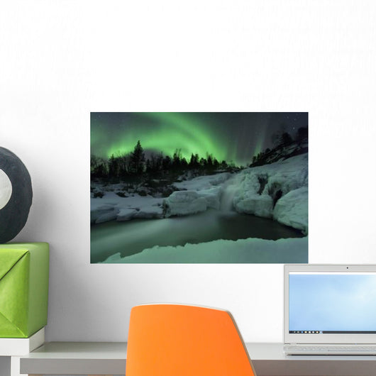 Wintery Waterfall and Aurora Wall Decal Design 1