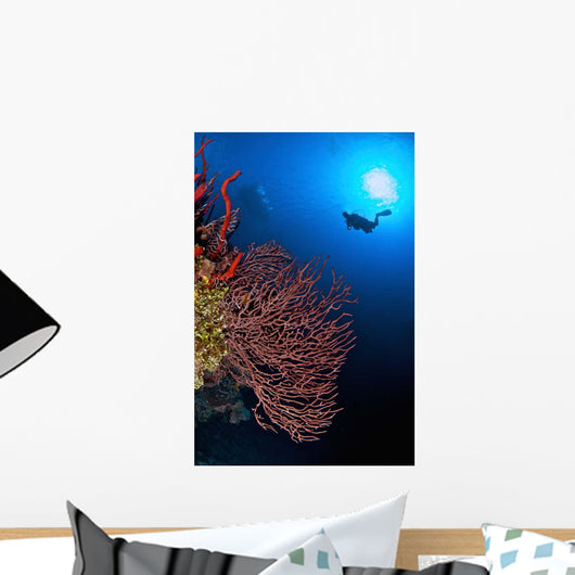 Diver Approaches Beautiful Gorgonian Wall Decal