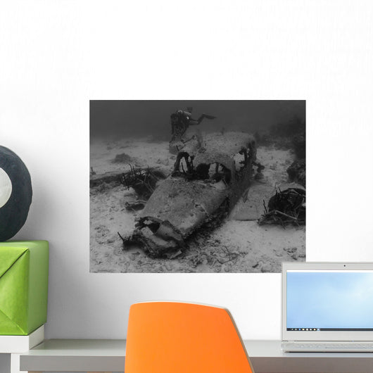 Diver Exploring Wreck Sunken Wall Decal