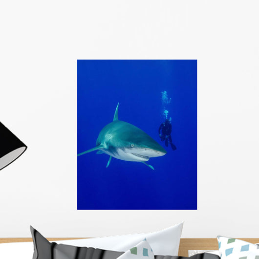 Diver Swimming with Oceanic Wall Decal Design 4