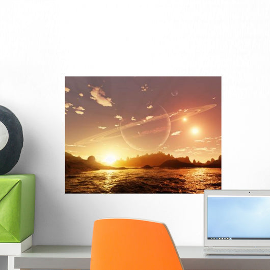 Scene Distant Moon Orbiting Wall Decal